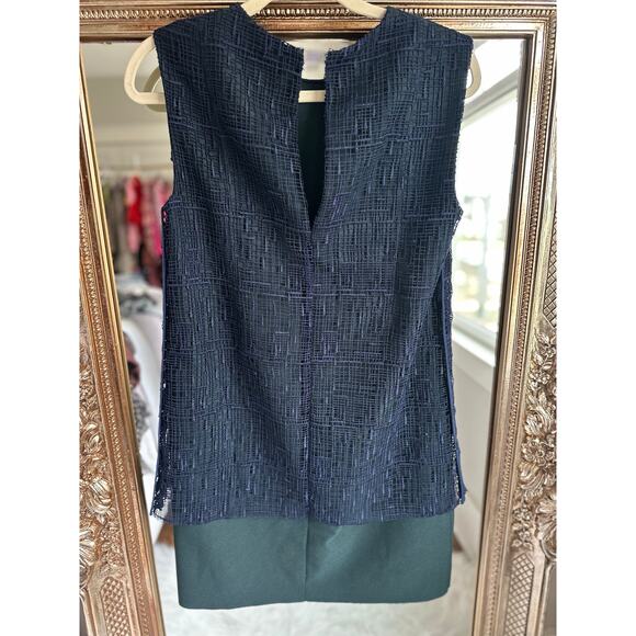 Grey by Jason Wu Navy Green Contrast Stitch Crew Sleeveless Dress Small/Medium - Picture 3 of 7